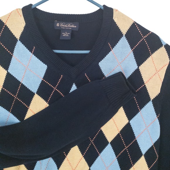 Brooks Brothers Other - Brooks‎ Brothers Sweater Mens M Navy Argyle V-Neck Pima Cotton Preppy Ivy